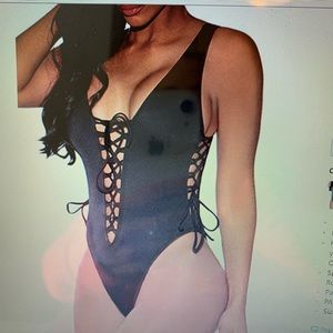 Sexy black lace up one piece bathing suit!